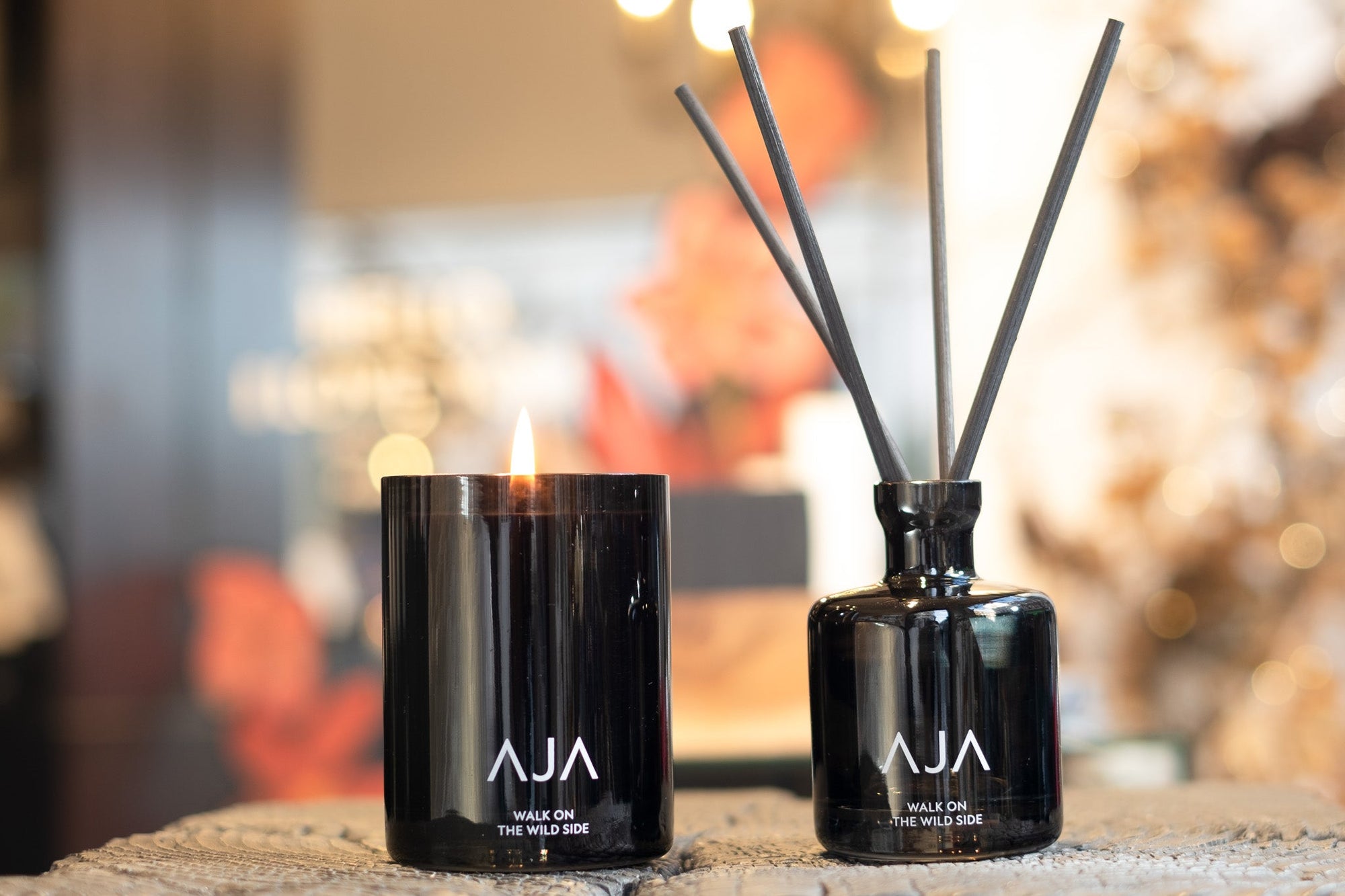 Black natural fragrance wax candle and natural fragranced diffuser 